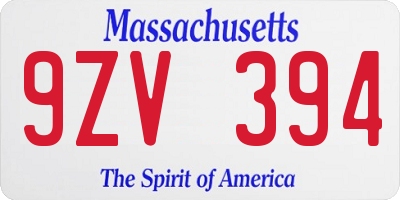 MA license plate 9ZV394