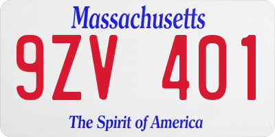 MA license plate 9ZV401