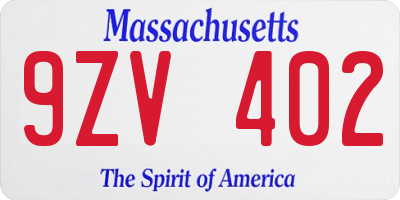 MA license plate 9ZV402