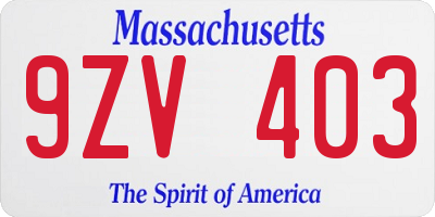 MA license plate 9ZV403