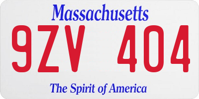 MA license plate 9ZV404