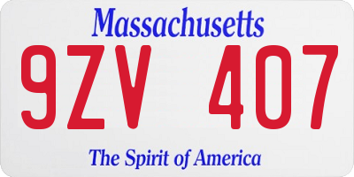 MA license plate 9ZV407