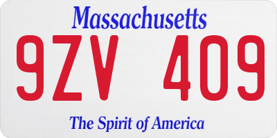 MA license plate 9ZV409