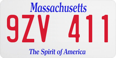 MA license plate 9ZV411