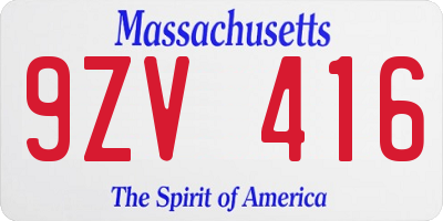 MA license plate 9ZV416