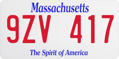 MA license plate 9ZV417