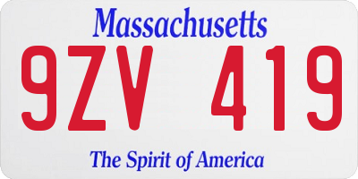 MA license plate 9ZV419