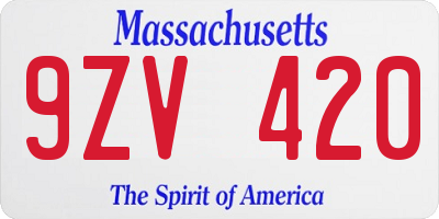 MA license plate 9ZV420