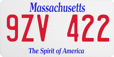 MA license plate 9ZV422