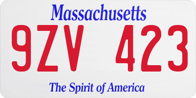 MA license plate 9ZV423