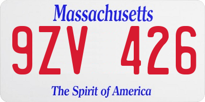 MA license plate 9ZV426