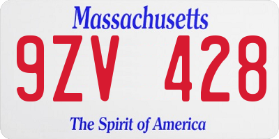 MA license plate 9ZV428