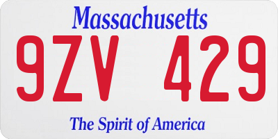 MA license plate 9ZV429