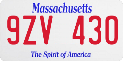 MA license plate 9ZV430