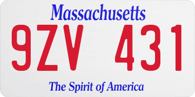 MA license plate 9ZV431