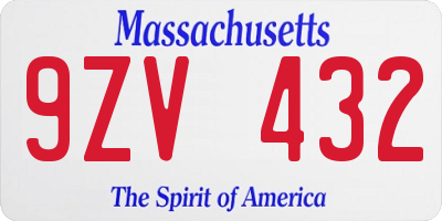 MA license plate 9ZV432