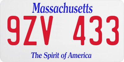 MA license plate 9ZV433