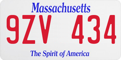 MA license plate 9ZV434