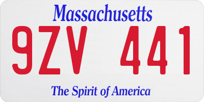 MA license plate 9ZV441