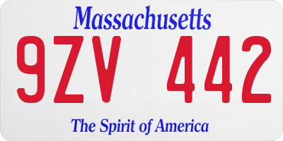 MA license plate 9ZV442