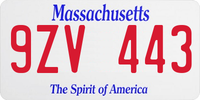 MA license plate 9ZV443