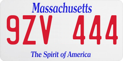 MA license plate 9ZV444