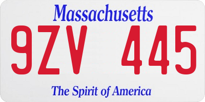 MA license plate 9ZV445