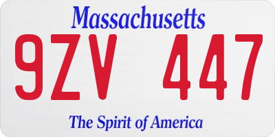 MA license plate 9ZV447