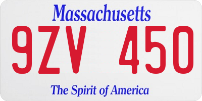 MA license plate 9ZV450