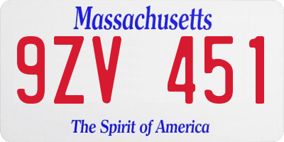 MA license plate 9ZV451