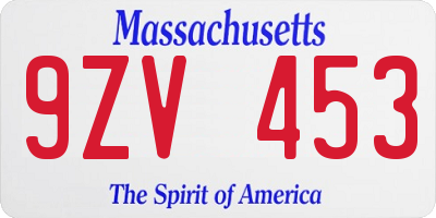 MA license plate 9ZV453