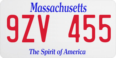 MA license plate 9ZV455