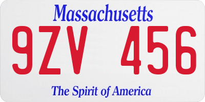 MA license plate 9ZV456