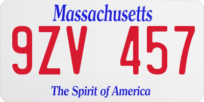 MA license plate 9ZV457