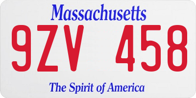 MA license plate 9ZV458