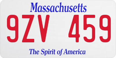 MA license plate 9ZV459