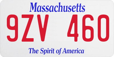 MA license plate 9ZV460