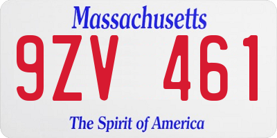 MA license plate 9ZV461