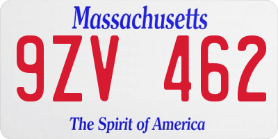 MA license plate 9ZV462