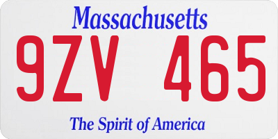 MA license plate 9ZV465