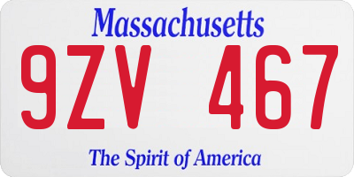 MA license plate 9ZV467