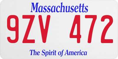 MA license plate 9ZV472