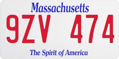 MA license plate 9ZV474