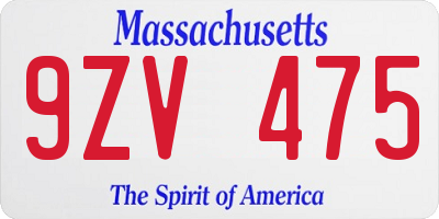 MA license plate 9ZV475