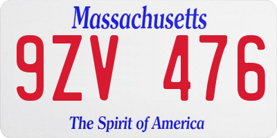 MA license plate 9ZV476