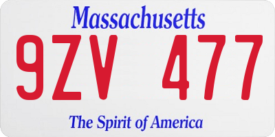 MA license plate 9ZV477