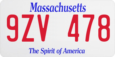 MA license plate 9ZV478