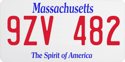 MA license plate 9ZV482