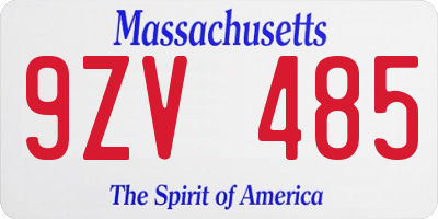 MA license plate 9ZV485