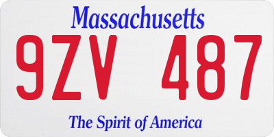 MA license plate 9ZV487